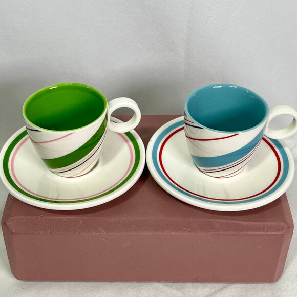 Starbucks 2007 Holiday Espresso Demitasse Cups & Saucers. Candycane Swirl 3fl/oz - Picture 1 of 5